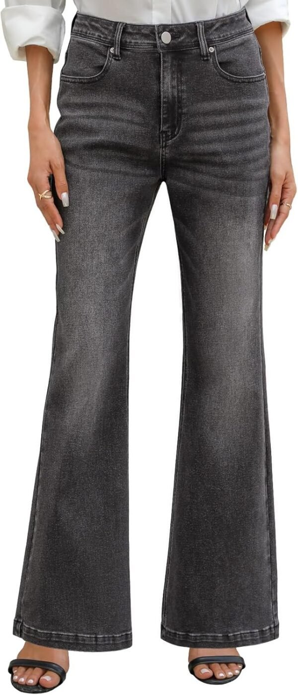heekpek Jeans Femme Taille Haute Elastique Flare Jean Large Pantalon Femme Chic et Elegant avec Poches