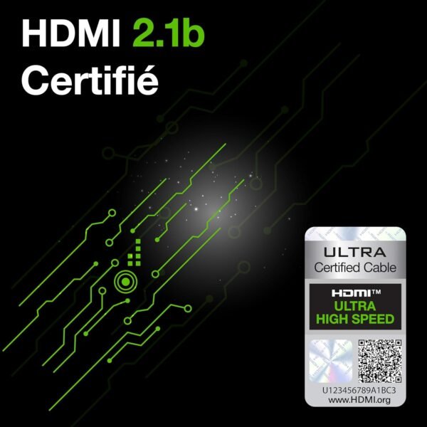 Qnected Câble HDMI 2.1 1m (1 mètre) | Gen 2 Certifié | Ultra Haute Vitesse | 4K 120Hz & 144Hz, 8K 60Hz Ultra HD | 48 Gbps | eARC | Compatible PS5, Xbox Series X & S, Moniteur | Noir Charbon – Image 7