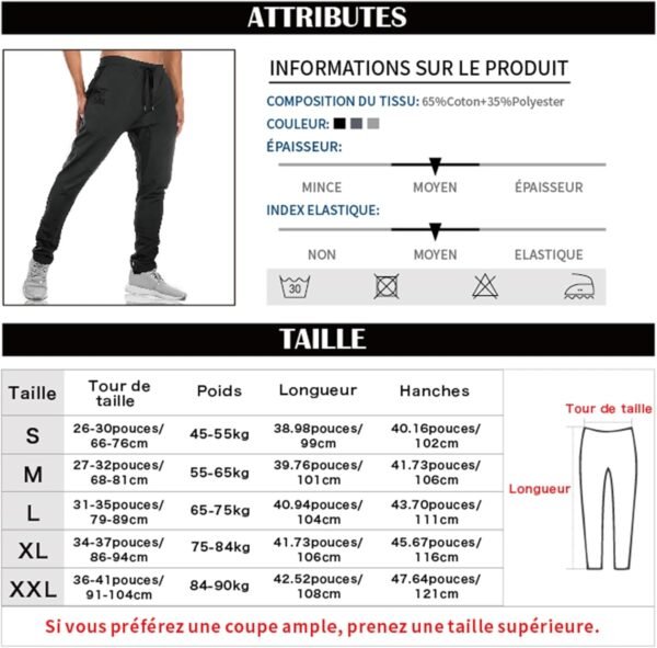 BROKIG Jogging Homme Sport Pantalon de Double Poche,Pantalons Fitness Zippés et Stretch pour Hommes Pantalon Survêtement Coton – Image 6