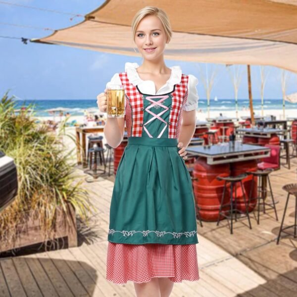 Harsever Dirndl Femme,Tenue du Festival Octobre des Femmes Traditionnel Robe Mi-long Bavaroise Ensemble de 2 Pièces avec Tablier ,2025 Oktoberfest Noir/Vert Costume pour Femme – Image 9