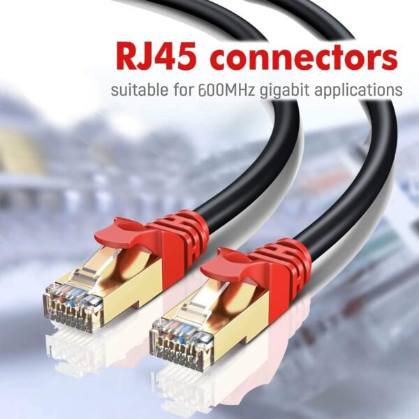 MutecPower 20m CAT7 Câble réseau Ethernet RJ45 - application exterieur, imperméable - SSTP - 600 Mhz - Noir 20 mètres avec attaches et pinces – Image 7