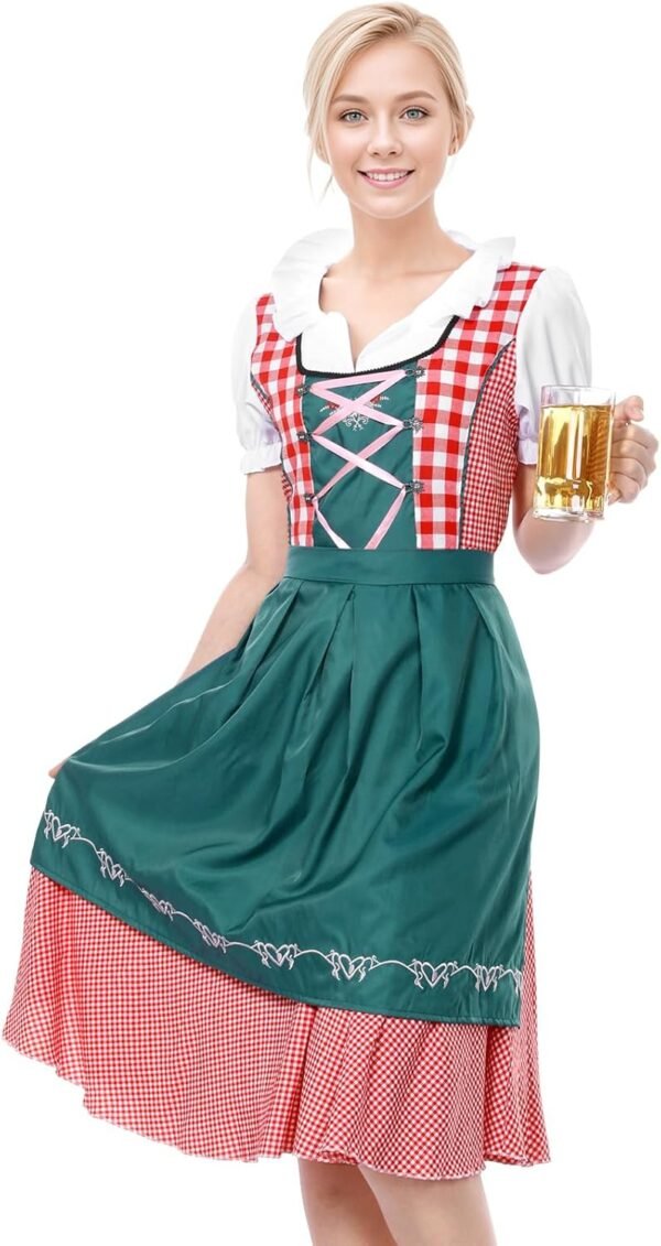 Harsever Dirndl Femme,Tenue du Festival Octobre des Femmes Traditionnel Robe Mi-long Bavaroise Ensemble de 2 Pièces avec Tablier ,2025 Oktoberfest Noir/Vert Costume pour Femme