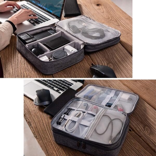OrgaWise Sac Électronique Multifonctionnel Sac Câble Portable Étanche pour Tablette, Disque Dur Externe, Chargeur, Câbles, Objets, Adaptateurs, Cartes Mémoire, Câbles USB (3 Couche, Gris) – Image 3