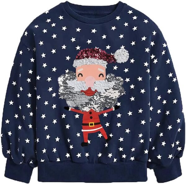 Kids Christmas Jumpers 1-7 Years Boys Girls Xmas Sweatshirts Jumper Toddler Santa Claus Reindeer Tops Present Baby T-Shirts Long Sleeve Cotton Outfits Gifts Tees Crew Neck Casual Winter Clothes – Image 8