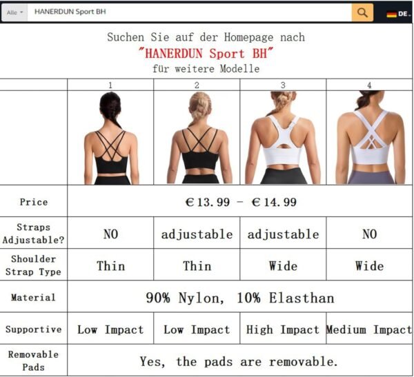 HANERDUN Soutiens-Gorge de Sport Femme Sportswear Haut Sport Brassiere sans Armature Maintien Fort – Image 6