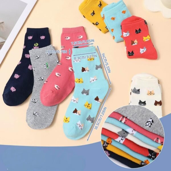 Utensilsto Lot de 8 paires de chaussettes pour femme 35-38 - Chaussettes colorées amusantes avec motif animal - Chaussettes en coton - Cadeau pour les femmes amateurs de chats - Idée cadeau – Image 2