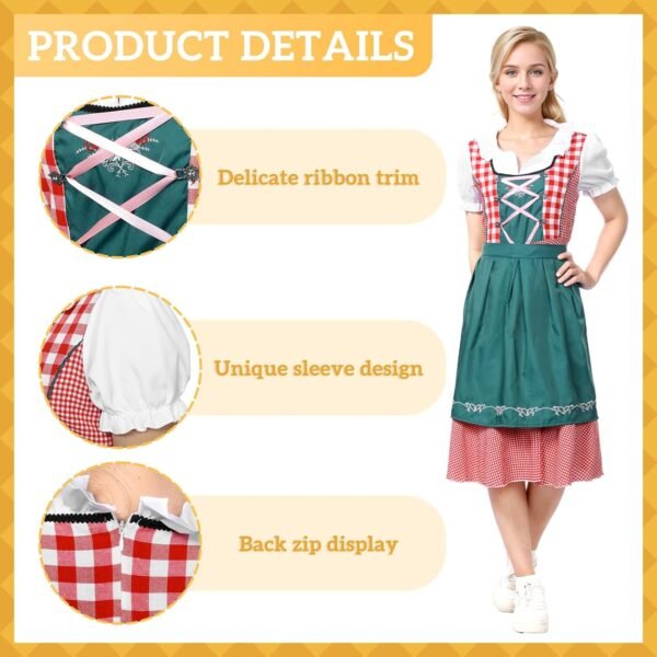 Harsever Dirndl Femme,Tenue du Festival Octobre des Femmes Traditionnel Robe Mi-long Bavaroise Ensemble de 2 Pièces avec Tablier ,2025 Oktoberfest Noir/Vert Costume pour Femme – Image 6