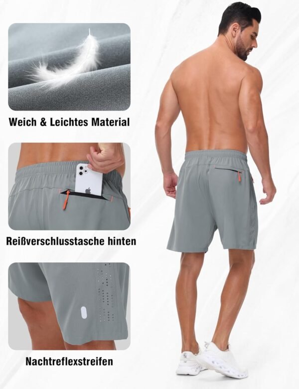 kuzwufs Short De Sport Homme Lot De 2 Séchage Rapide Course d'Entraînement Court Pantalon Fitness Gym Short avec Poches Zippées – Image 3
