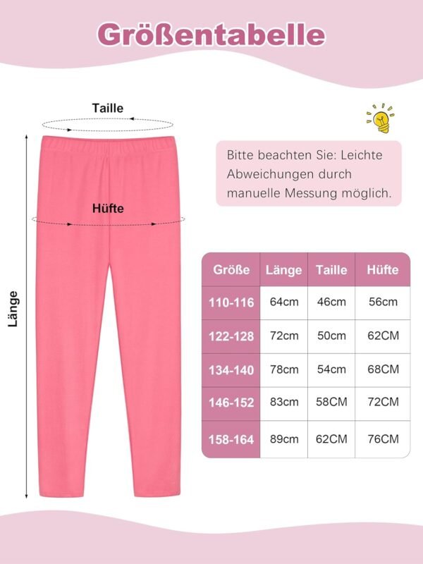 Ruisita Lot de 4 leggings en coton doux, respirants, extensibles, pour le sport, le yoga, les enfants, taille 110-164 – Image 2