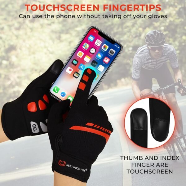 WESTWOOD FOX Gants de Cyclisme–Respirants, Antidérapants,Écran Tactile,Amortissants,Coupe-Vent, Imperméables pour Hommes et Femmes–Idéaux pour Vélo,Moto,Ski,Randonnée,VTT,Camping – Image 4
