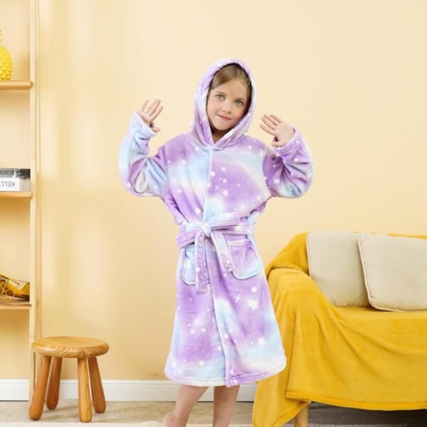Piefry Peignoir à Capuche Doux pour Filles Molleton Robe de Chambre Vêtements de nuit Enfants – Image 5