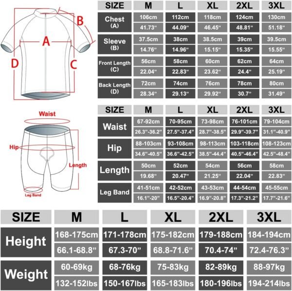 X-TIGER Maillot de Cyclisme Manches Courtes Homme avec Cuissard à Bretelle 5D Gel Rembourré,VTT Courtes Respirant Vêtements de Cyclisme Sports Shorts Pantalons avec Tee Shirt – Image 2