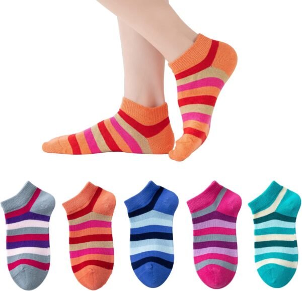 Marchare Filles Sans Couture Chaussettes Rayées Multicolores Chaussettes en Coton pour Enfants pour l'École Lot de 5 paires se traduit en français par