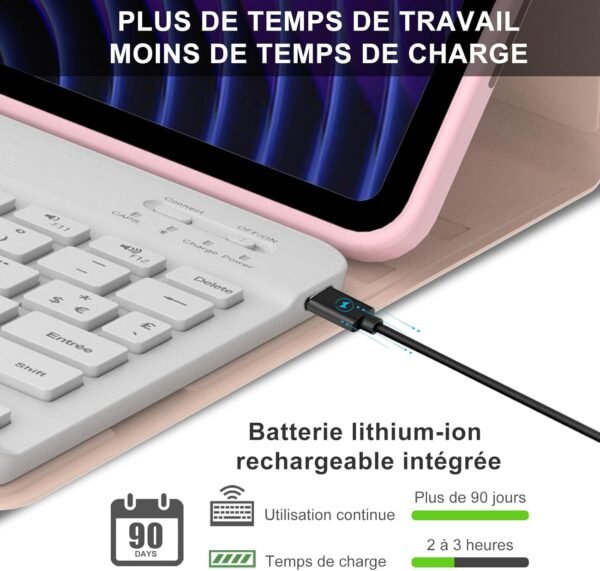 IVEOPPE Clavier Xiaomi Pad 7/7 Pro 11.2", Coque Clavier Xiaomi Pad 7/7 Pro, Rechargeable Clavier Français AZERTY Détachable pour Xiaomi Pad 7/7 Pro 11.2", Rose – Image 4