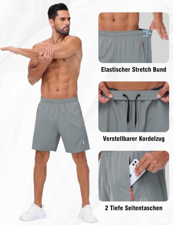 kuzwufs Short De Sport Homme Lot De 2 Séchage Rapide Course d'Entraînement Court Pantalon Fitness Gym Short avec Poches Zippées – Image 4
