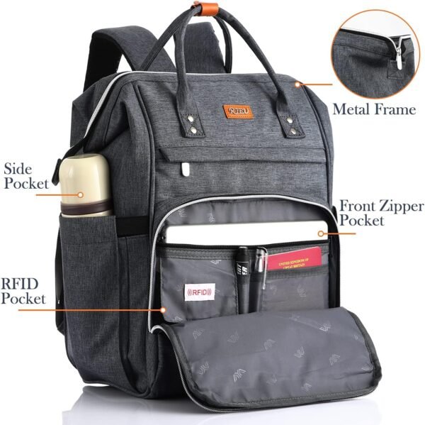 Sac à Dos Femme,Sac à Dos Ordinateur Portable 17,3 Pouces Avec Port de Chargement USB et Poche RFID Pour Collège,école,Travail,Voyage (Gris foncé 17in) – Image 4