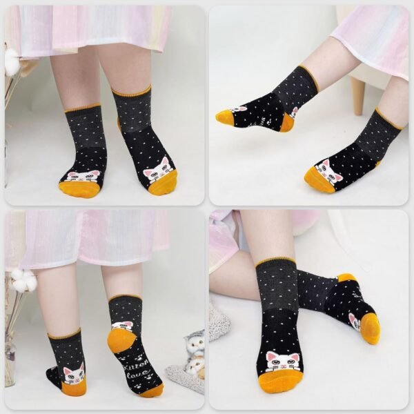 ZFSOCK Chaussettes Fantaisie Filles Enfant: Socquettes en Coton Chat Animal Motif Drôles Rigolotes Mignon Sans Couture 2-11 Ans 5 Paire – Image 3