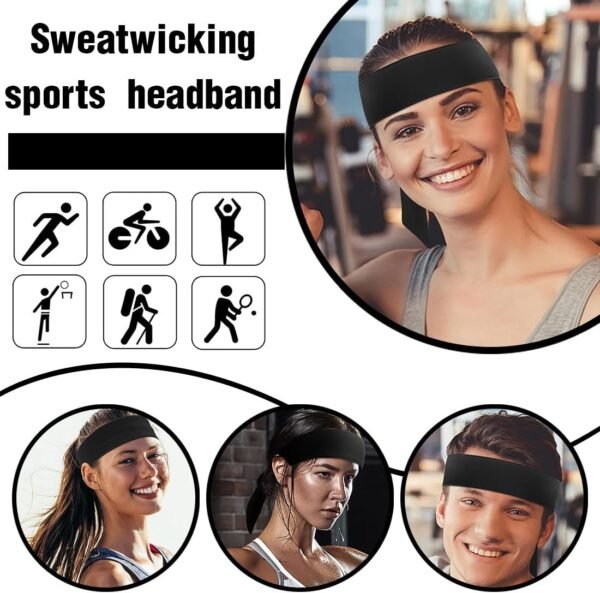2 Pcs Bandeaux de Sport, Bandeau de Tennis Unisexe, Bandeau de Course, Bandeaux de Yoga, Bandeau Élastique Respirant Antidérapant, pour Homme et Femme – Image 3