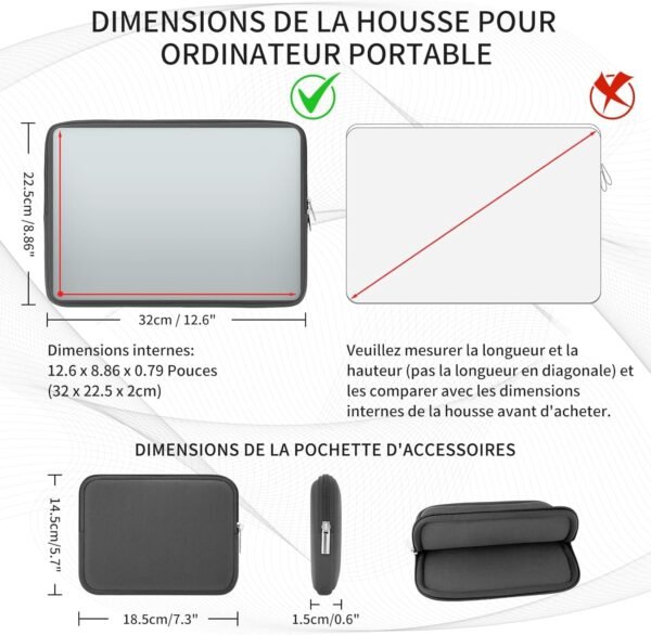 RAINYEAR Housse 13 Pouces Ordinateur Portable de Protection Sacoche avec Accessoires Pochette Compatible 2022 2021 MacBook 13,6 M2 A2681 13,3 Air Pro M1 A2337 A2338 A2159 A2179 A2251 A2289(Gris) – Image 6
