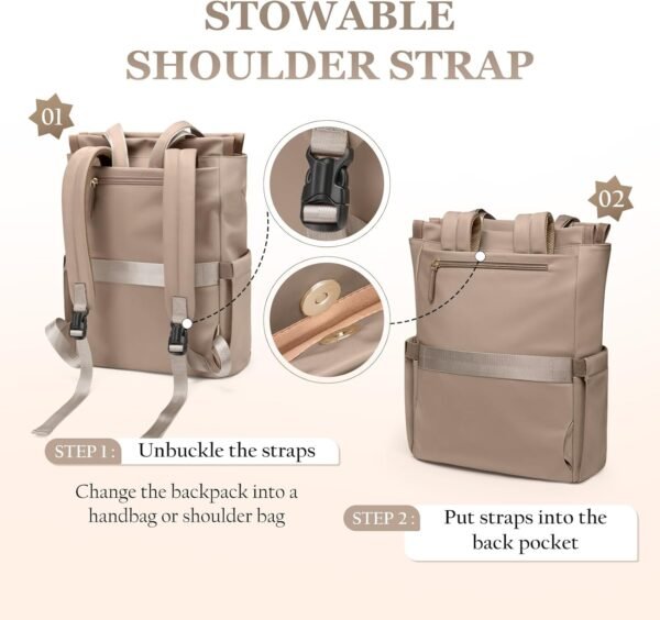 GOLF SUPAGS Sac à dos Convertible pour Ordinateur Portable pour Femmes Sac de Voyage Décontracté Notebook pour Travail Collège Voyage Loisirs – Image 4