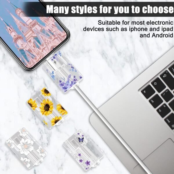 4 Pièces Protecteur de Câble de Chargement avec Fleurs Mignonnes, Protecteur de Câble Mignon pour le Chargeur Type-c de l'iPhone, Protecteur de Câble Léger – Image 7