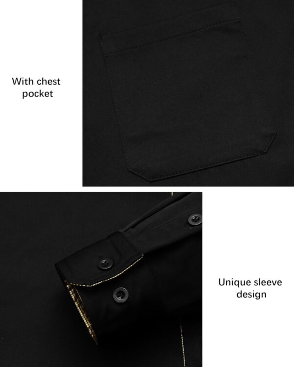 LVCBL Chemise habillée à manches longues pour homme - Contraste intérieur - Décontracté - Classique - Chemise boutonnée – Image 4
