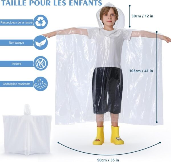 Newbyinn Poncho Pluie Imperméable, 6 Pièces adulte, 4 Pièces enfant, cape de pluie capuche femme homme velo randonnée camping festival – Image 3