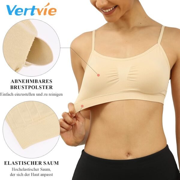 Vertvie Femme Soutien-Gorge de Sport Dentelle sans Armature Sexy Brassière Rembourré Push Up Lingerie Lace Bra Tank Top Bustier Confortable – Image 3