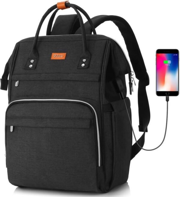 Sac à Dos Femme,Sac à Dos Ordinateur Portable 17,3 Pouces Avec Port de Chargement USB et Poche RFID Pour Collège,école,Travail,Voyage (Noir 17in)