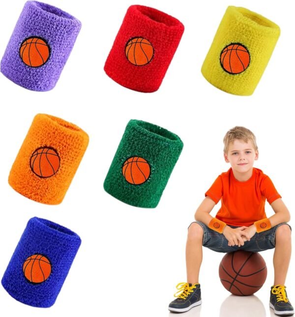 6 Pièces Bandeau de Sport Absorbant pour Enfants, Bandeaux de Poignet Élastiques en Éponge Coloré, Accessoire de Sport pour Le Poignet pour Sport Course À Pied Exercice Football Basketball