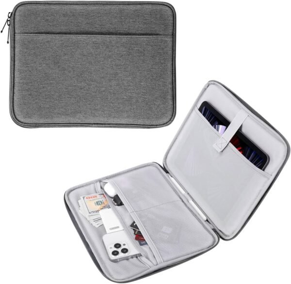 MoKo Housse Tablette 9-11 Pouces Compatible avec Pad Air M2 2024, iPad Pro 11 M4 2024, iPad Air 5/4/3/2/1, iPad 10/9/8/7 Gén 10,2, Galaxy Tab S9 11" 2023, Sacoche avec Multi-Fentes, Gris Clair