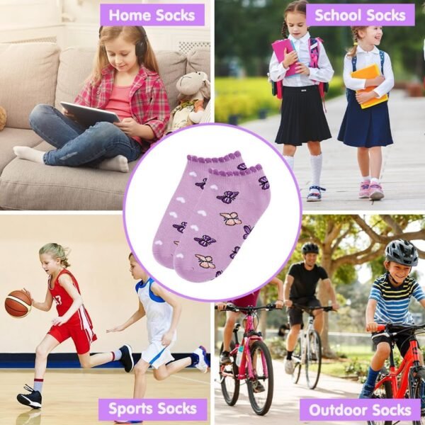 HAGOT 10 Paires Chaussette Fille, Chaussettes Baskets Enfants, Soquette Enfants Coton et Respirantes, Colorées – Image 7