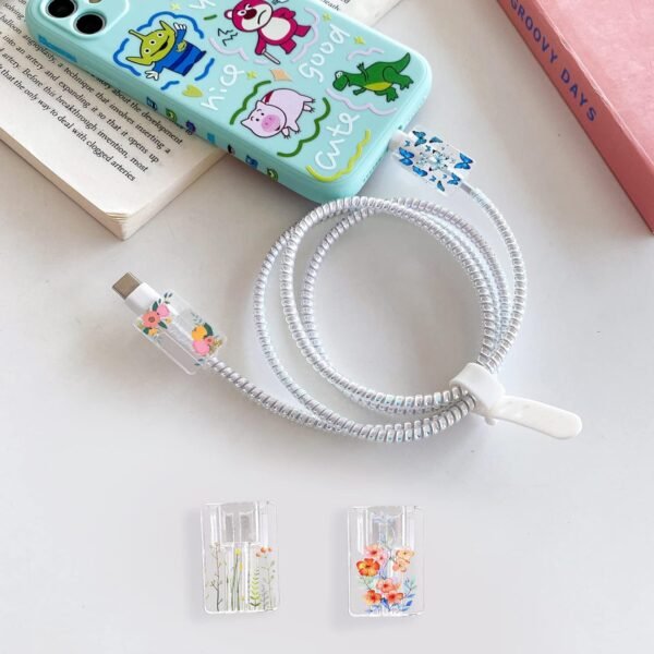 4 Pièces Protecteur de Câble de Chargement avec Fleurs Mignonnes, Protecteur de Câble Mignon pour le Chargeur Type-c de l'iPhone, Protecteur de Câble Léger – Image 6