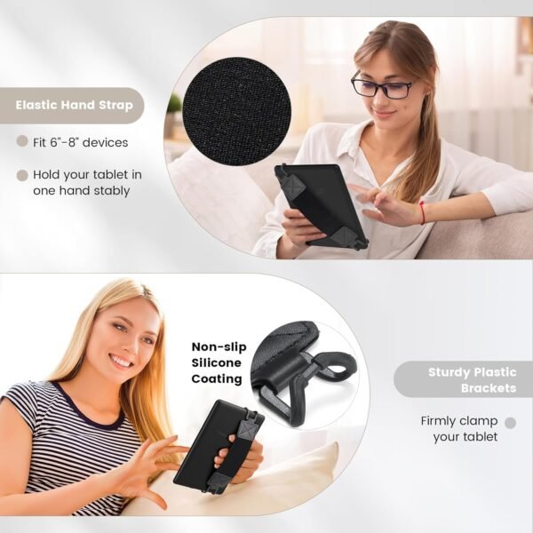 MoKo Dragonne de Sécurité pour 6-8" Kindle eReaders Fire Tablet - Kobo/Voyaga/Sony Kindle E-Book Tablet, Sangle Haute-Élastique Polyvalente Légère Support Antidérapante, Sangle Noire, Noir – Image 5