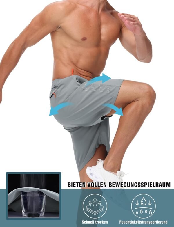 kuzwufs Short De Sport Homme Lot De 2 Séchage Rapide Course d'Entraînement Court Pantalon Fitness Gym Short avec Poches Zippées – Image 2
