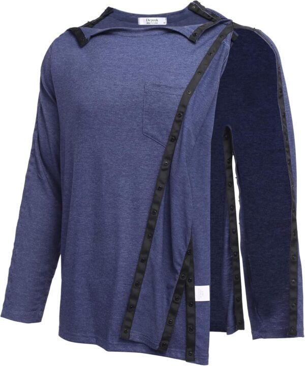 PINSPARK Sport T-Shirts T-Shirts entièrement détachables pour Hommes après Une Chirurgie de l'épaule avec Bouton-Pression pour dialyse et accès au Port de Chimio S-XXL – Image 2
