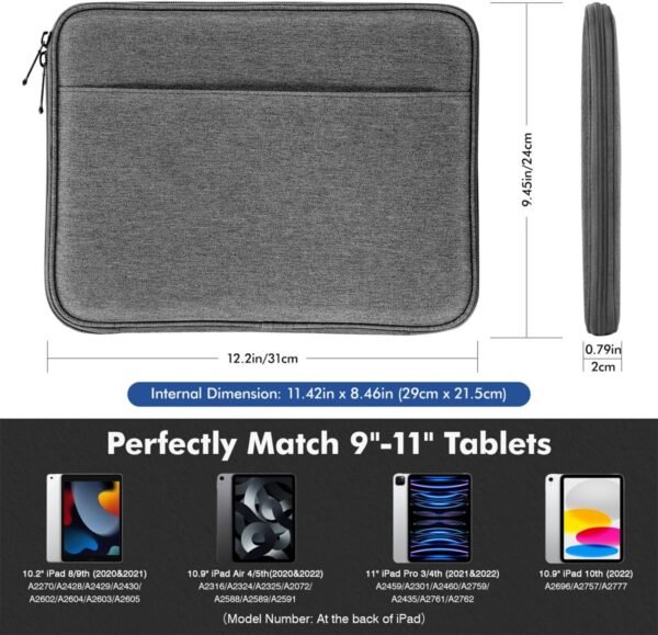 MoKo Housse Tablette 9-11 Pouces Compatible avec Pad Air M2 2024, iPad Pro 11 M4 2024, iPad Air 5/4/3/2/1, iPad 10/9/8/7 Gén 10,2, Galaxy Tab S9 11" 2023, Sacoche avec Multi-Fentes, Gris Clair – Image 2
