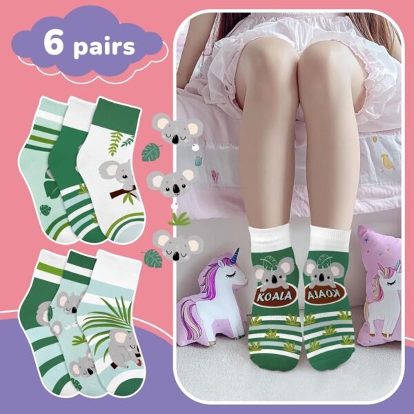 Queenshin 6 Paires Chaussettes Enfants Filles Confortables et Douces de 2 à 11 Ans – Image 3
