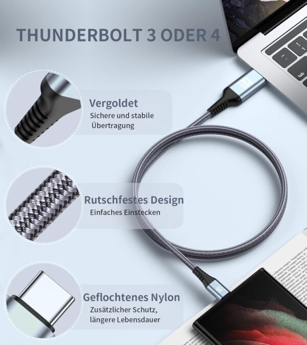 sweguard Cable HDMI USB C 2M, Adaptateur Type C vers HDMI Cordon 4K(Compatible Thunderbolt 3/4) pour iPhone 15/16 Pro, pour MacBook/iPad Pro/Air, Samsung Galaxy S25 S24 S23 S22 au S8/Surface/XPS etc – Image 6