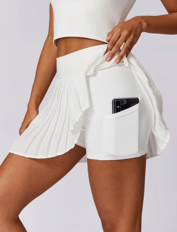 FEOYA Femme Jupe Tennis Plissée Jupe Taille Haute Poche Shorts Sport Courte Jupe d’été l’extérieur – Image 5
