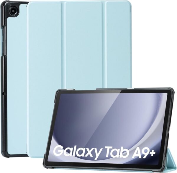 CoBak Coque Étui pour Samsung Galaxy Tab A9 Plus/A9+ 2023 (SM-X210/X216/X218) 11 Pouces, Étui en Cuir PU à Trois Volets avec Fonction Veille/réveil Automatique (Bleu Clair)