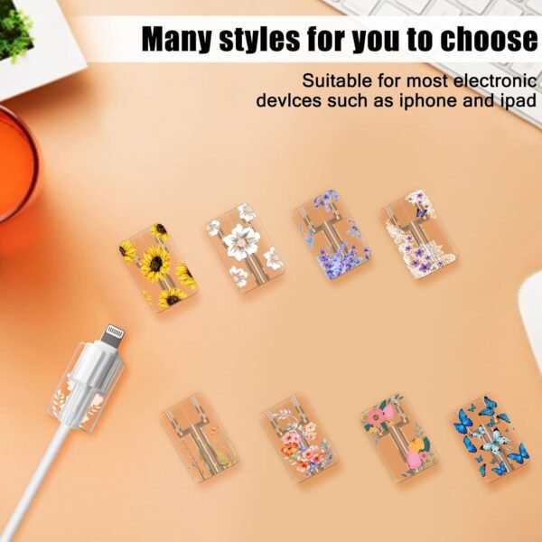 4 Pièces Protecteur de Câble de Chargement avec Fleurs Mignonnes, Protecteur de Câble Mignon pour le Chargeur Type-c de l'iPhone, Protecteur de Câble Léger – Image 7