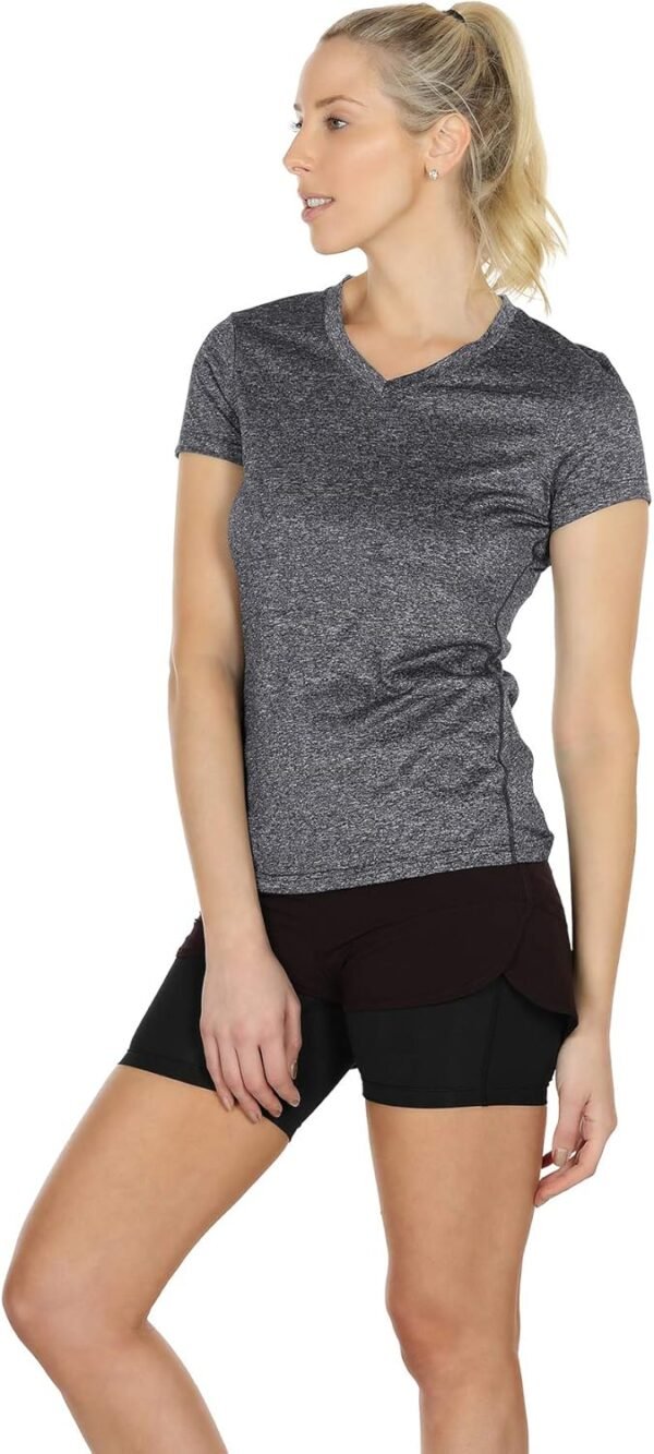 icyzone T-Shirts de Sport Femme à Manche Courtes Tops et Col en V Fitness Yoga Tee Shirt, Lot de 3 – Image 2