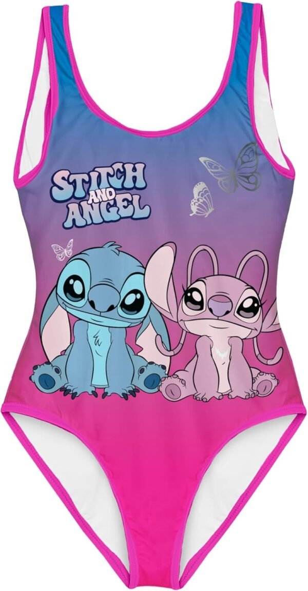 Disney Stitch et Angel Maillot de Bain Une Pièce pour Fille, Maillot de Bain Natation pour Enfant, Tailles 6 à 10 Ans