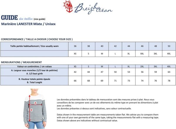 Breizh Ocean - Marinière LANESTER, Tee-Shirt rayé Manches Longues, épais en Coton Bio - Mixte, Homme ou Femme - XS au 4XL – Image 8