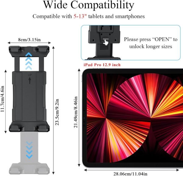 OHLPRO Pilot Genouillère pour tablette et iPad Pro 12,9", iPad mini, iPhone et tout autre Galaxy Tab 5"-13", Kindle, Fire HD, téléphone et tablettes, accessoires pilotes pour iPad – Image 4