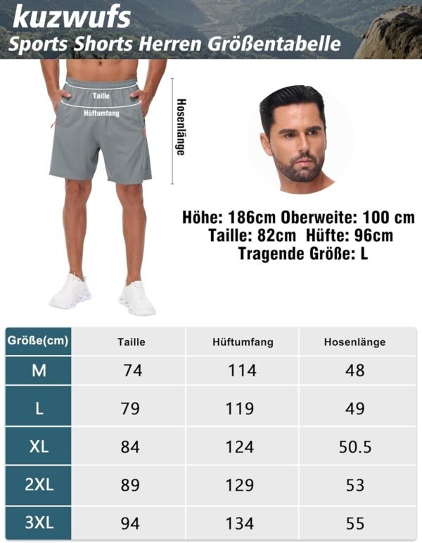 kuzwufs Short De Sport Homme Lot De 2 Séchage Rapide Course d'Entraînement Court Pantalon Fitness Gym Short avec Poches Zippées – Image 5