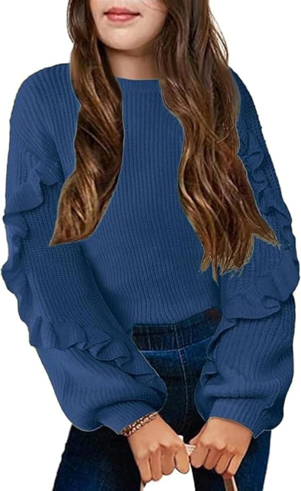 Arshiner Filles Pull Manches Lanterne Enfants Chaud en Tricot Manche Longue Col Rond Hiver Pulls pour Fille 7-14 Ans