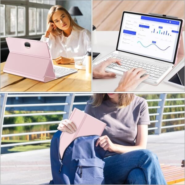JADEMALL Coque Clavier pour Honor Pad 9 12.1" 2024, AZERTY Français Clavier Bluetooth Détachable Magnétique pour Tablette Honor Pad 9 12.1", Rose – Image 6