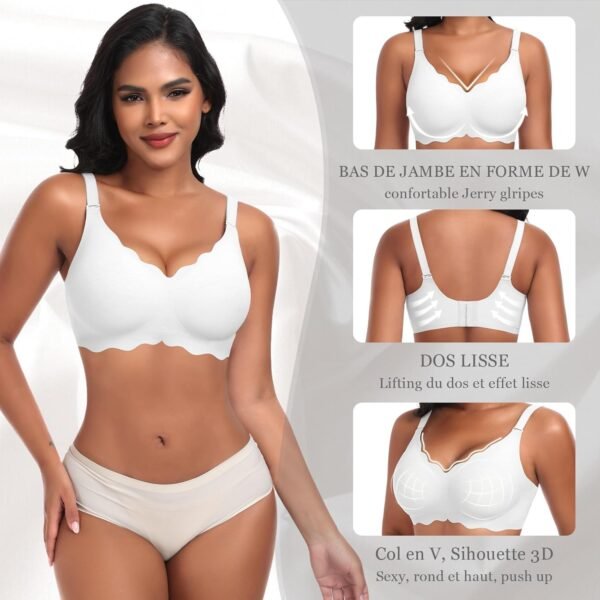 Ganado Soutien-Gorge Femme sans Armature Sexy Col en V Brassiere avec Coussinets Bralette sans Coutures Classiques Brassière Maintien – Image 4